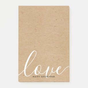 Post-it® Nom personnalisé Script Kraft Rustique Amour