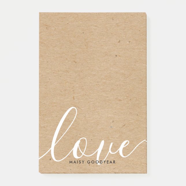 Post-it® Nom personnalisé Script Kraft Rustique Amour (Devant)