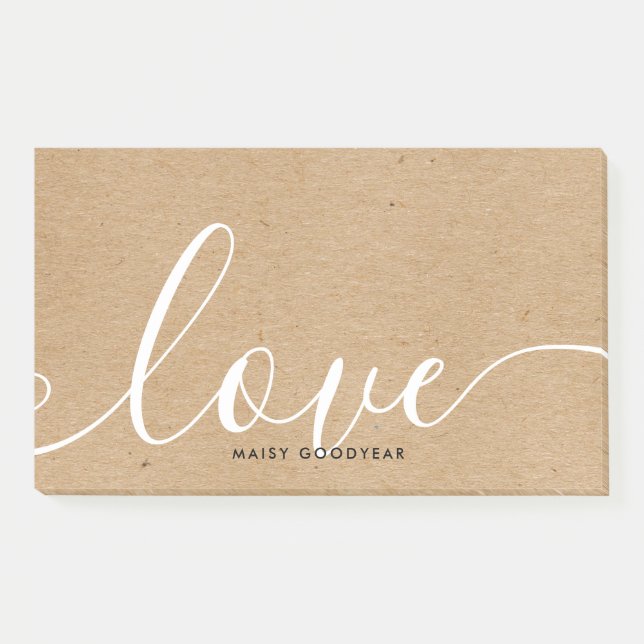 Post-it® Nom personnalisé Script Kraft rustique Amour (Devant)