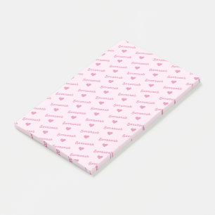 Post-it® Nom répétitif avec Coeurs mignon fille rose