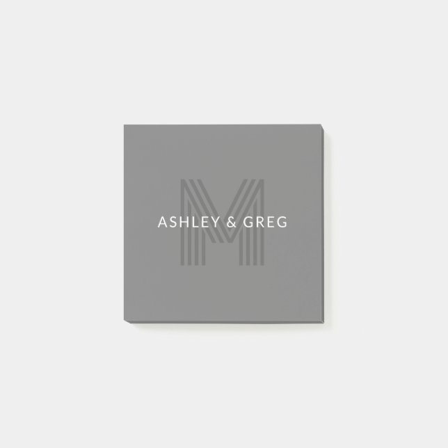 Post-it® Nom rétro moderne éditable monogramme gris (Devant)