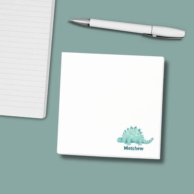 Post-it® Noms d'enfants dinosaures (Personalised kids dinosaur post is notes with illustrated stegosaurus design.)