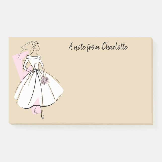 Post-it® Note de texte de la mariée de mode neutre (Devant)