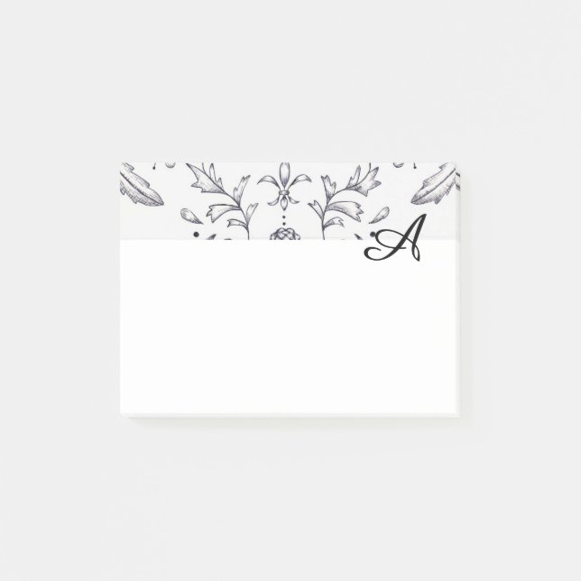 Post-it Notepad Damask noir et blanc Personnalisé (Devant)