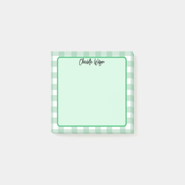 Post-it® Notes à motif gingham vert pastel mignon (Devant)