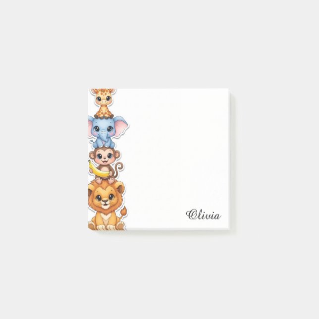 Post-it® Notes adhésives aquarelle d'animaux de safari à no (Devant)