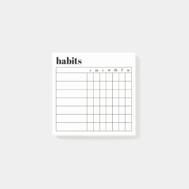 Post-it® Notes adhésives d'habitudes hebdomadaires simples, (Devant)