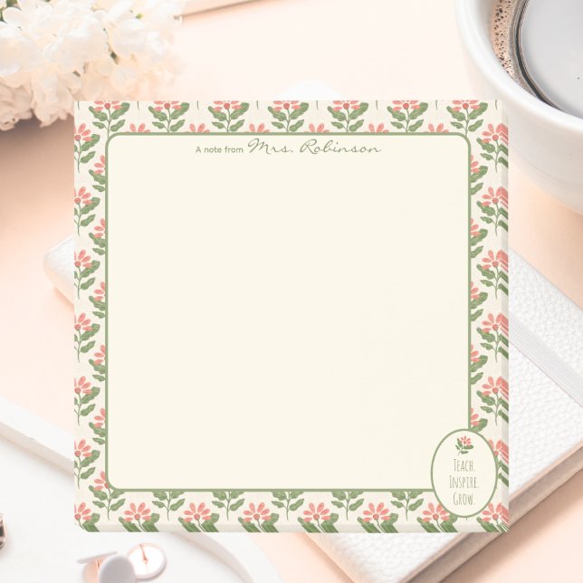 Post-it® Notes autocollantes personnalisées pour professeur (Personalized Floral Teacher Sticky Notes | Custom Name Notepad | Teacher Appreciation Gift)