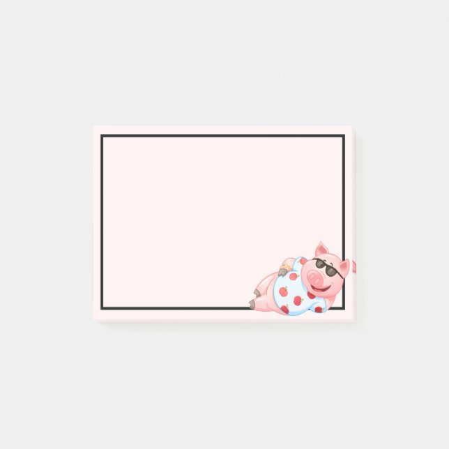 Post-It Notes avec un Cochon Cool en Lunettes de S (Devant)