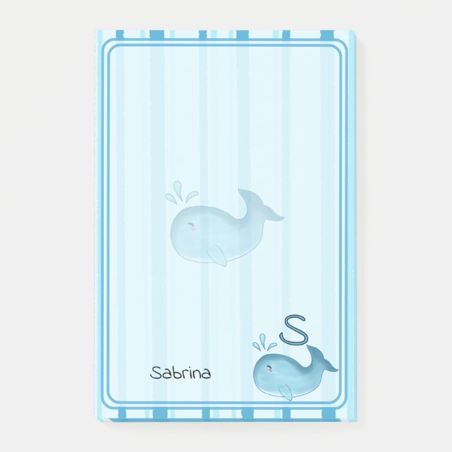 Post-It Notes Baleine Bébé Mignon Rayures Bleues (Devant)