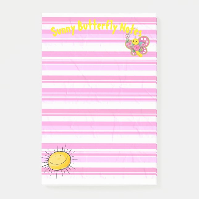 Post-it® Notes Bandes Roses Papillon Soleil (Devant)