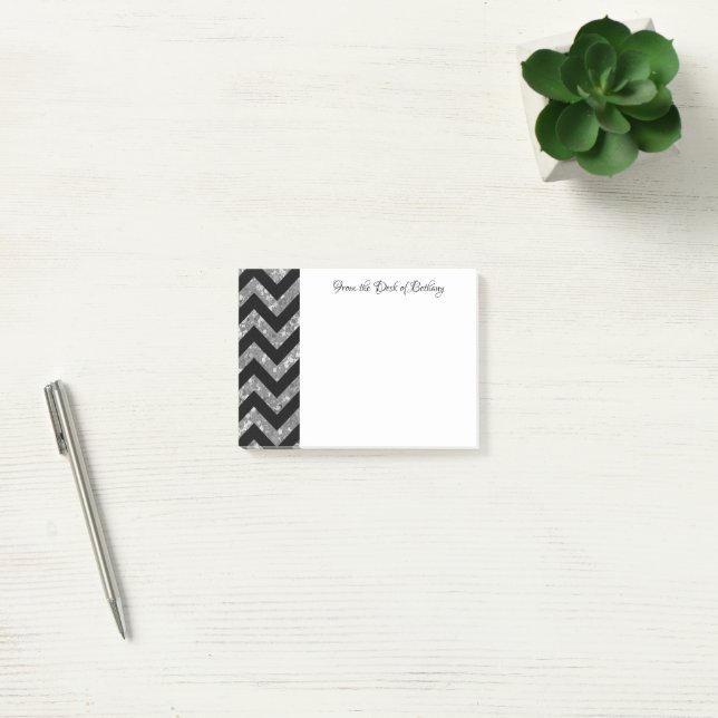 Post-it® Notes Chevron Parties scintillant argent (Bureau)