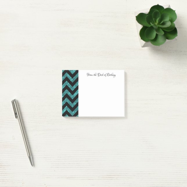 Post-it® Notes Chevron Parties scintillant turquoise (Bureau)