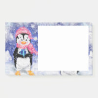 Notes collantes de Noël Petit pingouin avec cadeau