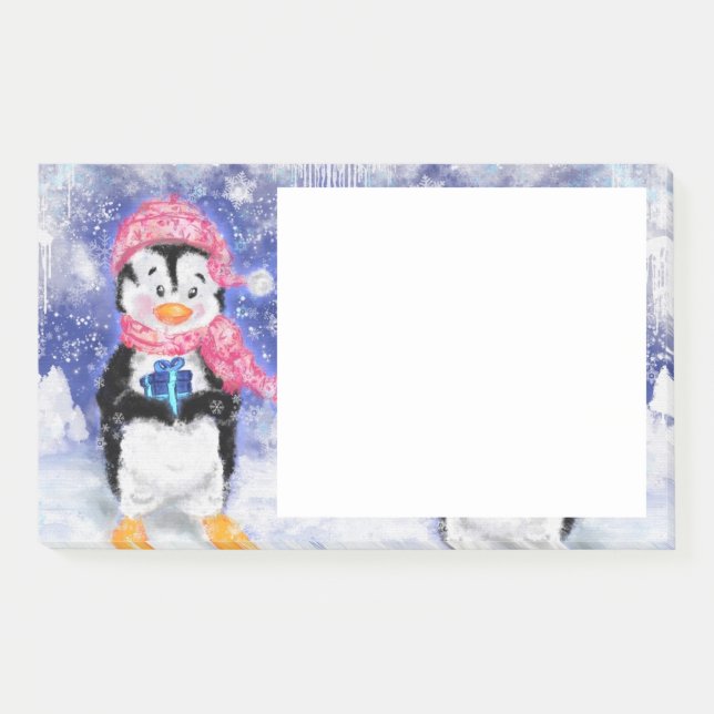 Post-it® Notes collantes de Noël Petit pingouin avec cadeau (Devant)