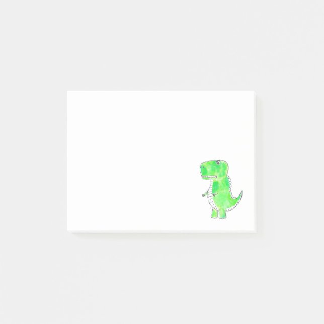 Post-it® Notes de dessin à l'aquarelle de dinosaure vert (Devant)