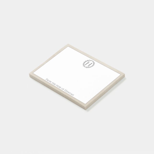 Post-it® Notes de la couronne de monogramme beige (Incliné)