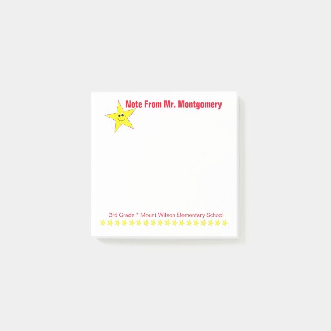 Post-it® Notes de l'enseignant de l'école primaire Star (Devant)