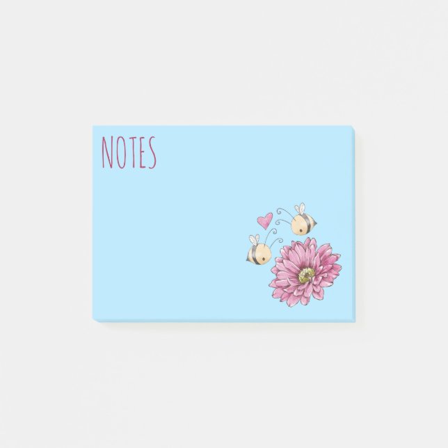 Post-it® Notes de post-it sur la fleur d'abeilles mignonnes (Devant)