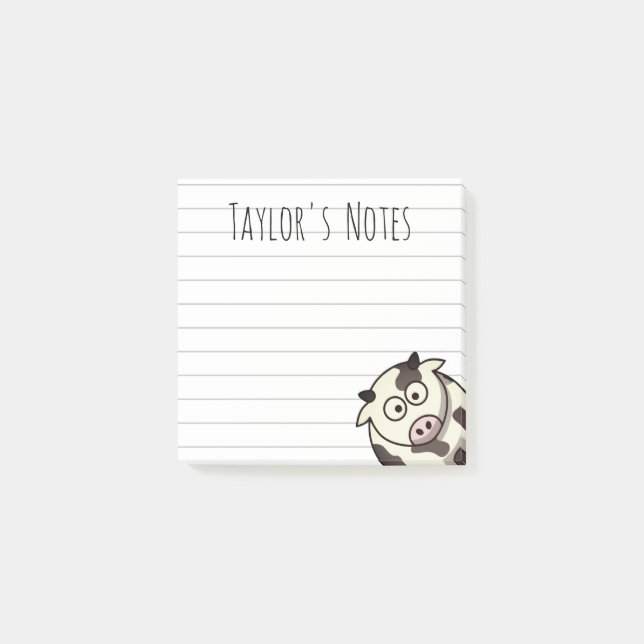 Post-it Notes de vache de dessin animé drôle migno (Devant)