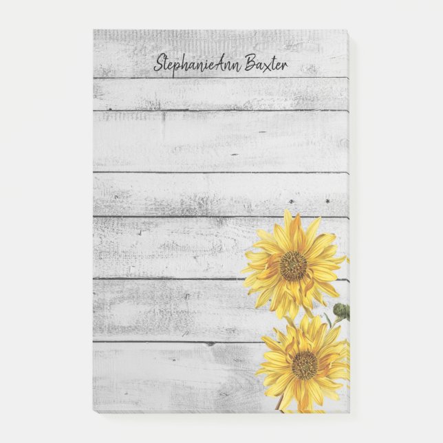Post-it® Notes des tournesols rustiques en bois blanc (Devant)