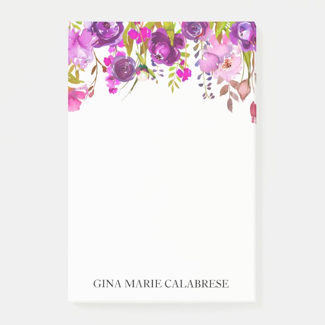 Post-it® Notes drapées florales violettes d'aquarelle de (Devant)