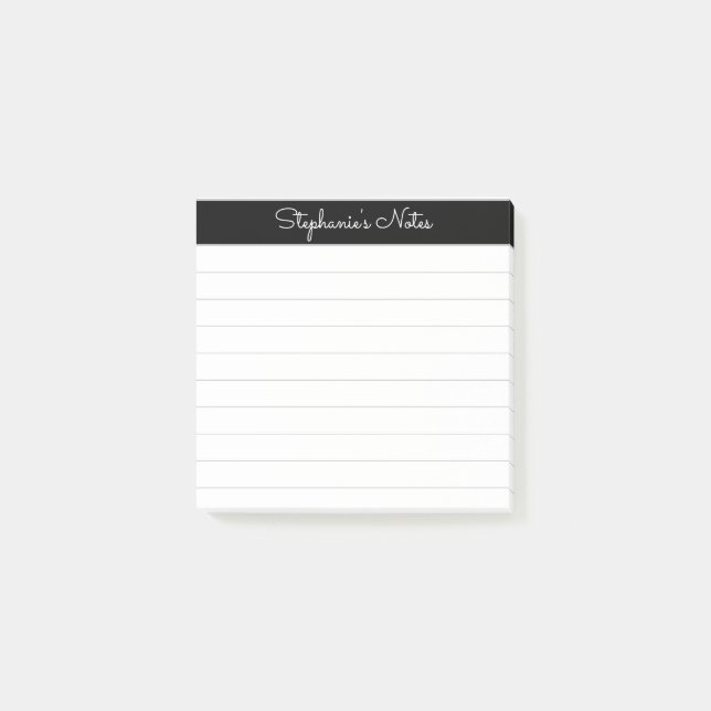 Post-it® Notes Élégantes Personnalisées Noir Grisé Lignées (Devant)