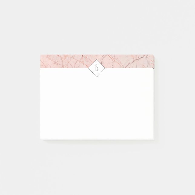 Post-it® Notes en marbre or Rose Élégant Monogram (Devant)