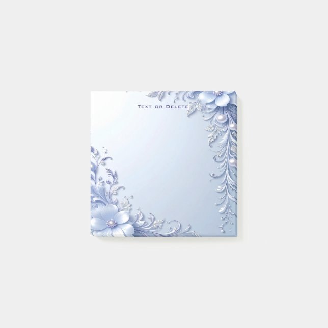 Post-it Notes Fleurs Ornementales Bleues avec Perl (Devant)