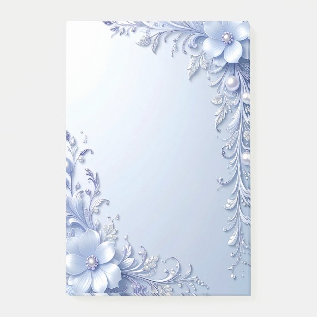 Post-it Notes Fleurs Ornementales Bleues avec Perl (Devant)