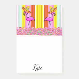 Post-it Notes Floral Flamant Rose Rayure