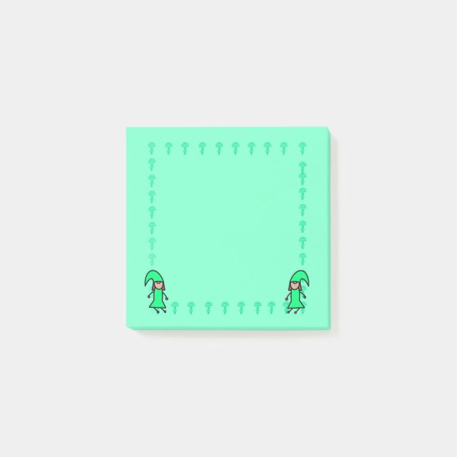 Post-it Notes Gnome Vert avec Champignons (Devant)