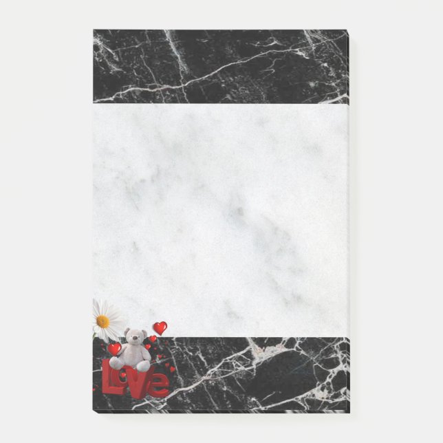 Post-it Notes Marbre Blanc & Noir Ours en Peluche (Devant)