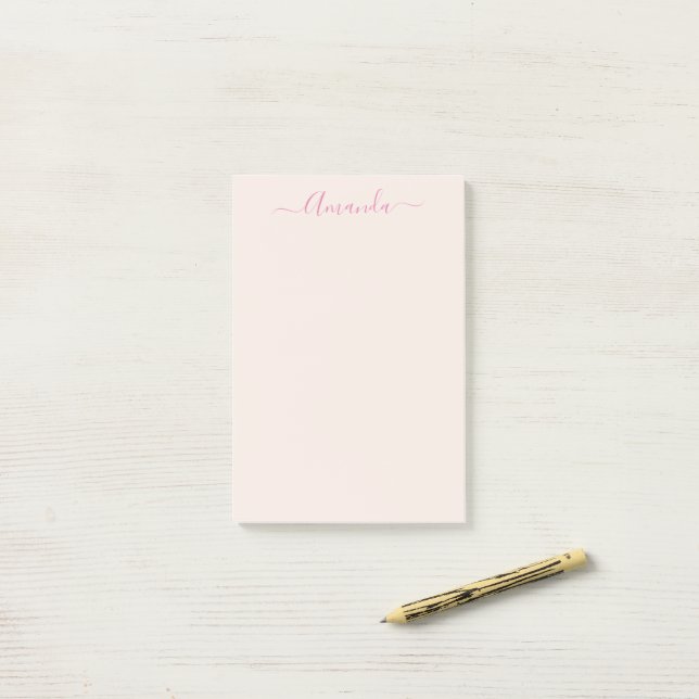 Post-it® Notes minimalistes roses tendres (Sur un bureau)