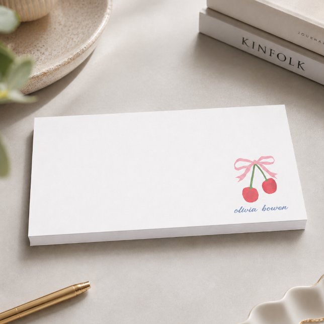 Post-It Notes | Nœud Coquette Cerise Coupé (Cute custom design post-it notes with coquette bow and cherries, perfect for gifting or everyday use)