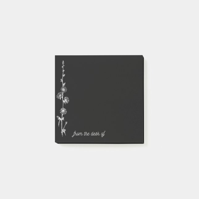 Post-it® Notes noires avec bouquets de fleurs blanches vint (Devant)