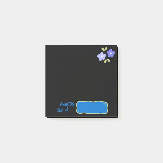 Post-it® Notes noires avec fleurs violettes (Devant)
