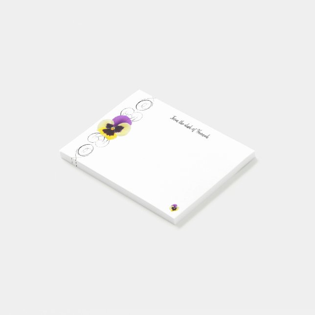 Post-it® Notes personnalisées de Pansy Jaune et Violet (Incliné)