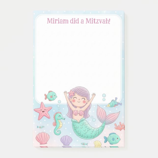 Post-it® Notes personnalisées Mitzvah de mignonne sirène (Devant)