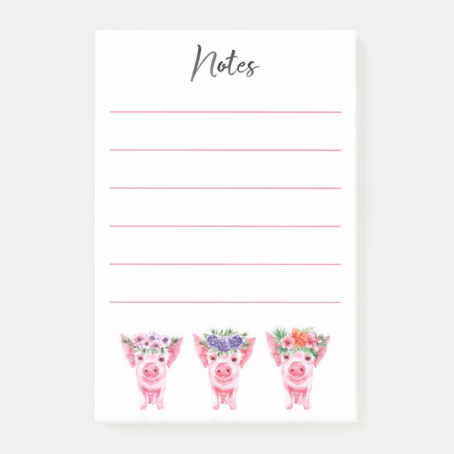 Post-it® Notes post-it des cochons floraux (Devant)