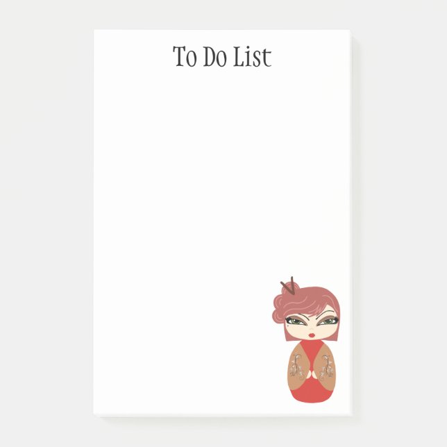 Post-it® Notes poupée Kokeshi rouge 3" x 3" (Devant)