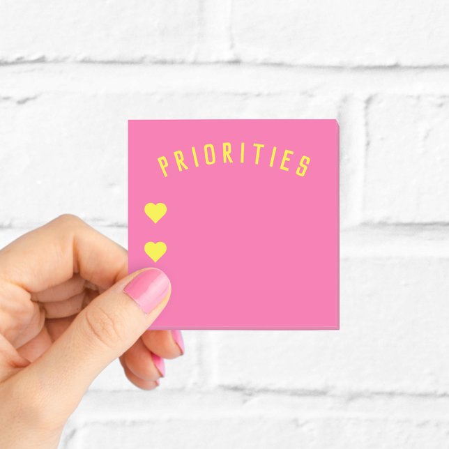 Post-it® Notes Prioritaires Rose Chaud et Jaune avec des Cœ (Créateur téléchargé)
