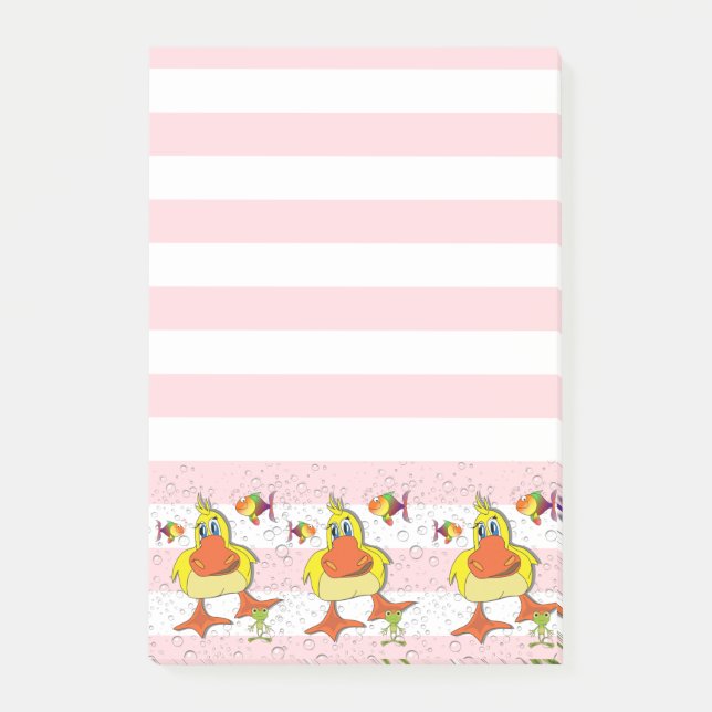 Post-it Notes Rose et Blanc Rayure Canard Poisson (Devant)