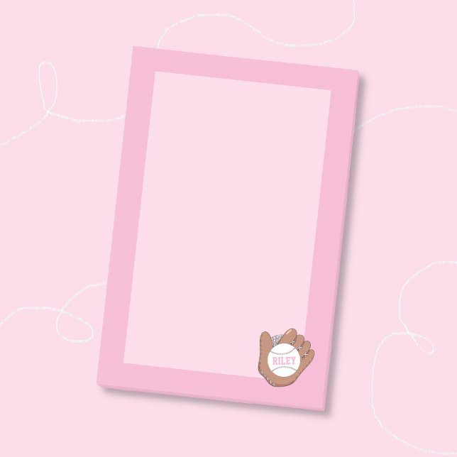 Post-It Notes Rose Fille Softball et Gant (Cute softball and mitt kid personalized pink sticky notes)