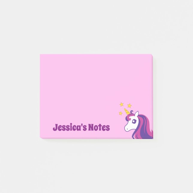 Post-it® notes rose licorne personnalisées mignonn (Devant)