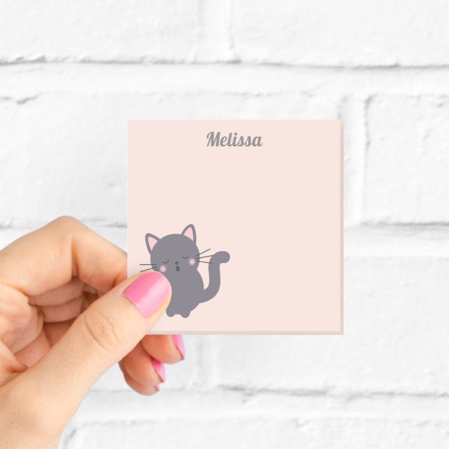 Post-It Notes Rose Pâle Chat Gris Endormi (Créateur téléchargé)
