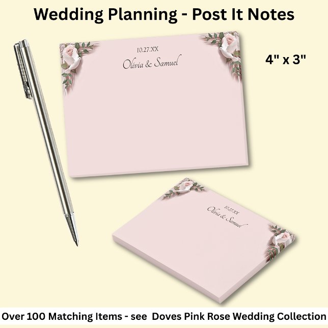 Post-it® Notes Roses Roses & Colombes Mariage (Créateur téléchargé)