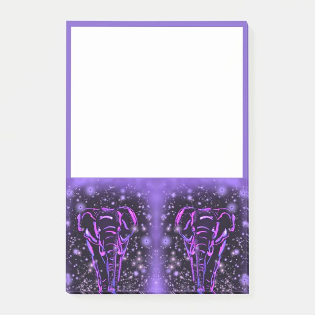 Post-it® Notes Stick Elephant Dans La Nuit Étoilée Rose Vio (Devant)