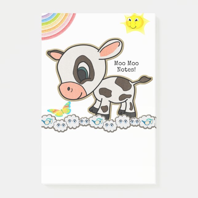 Post-it® Notes Vache Soleil Arc-en-ciel Papillon  (Devant)