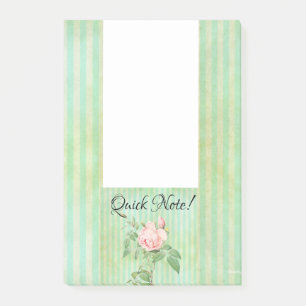 Post-it Notes Vert Rayure Floral Rose Rose